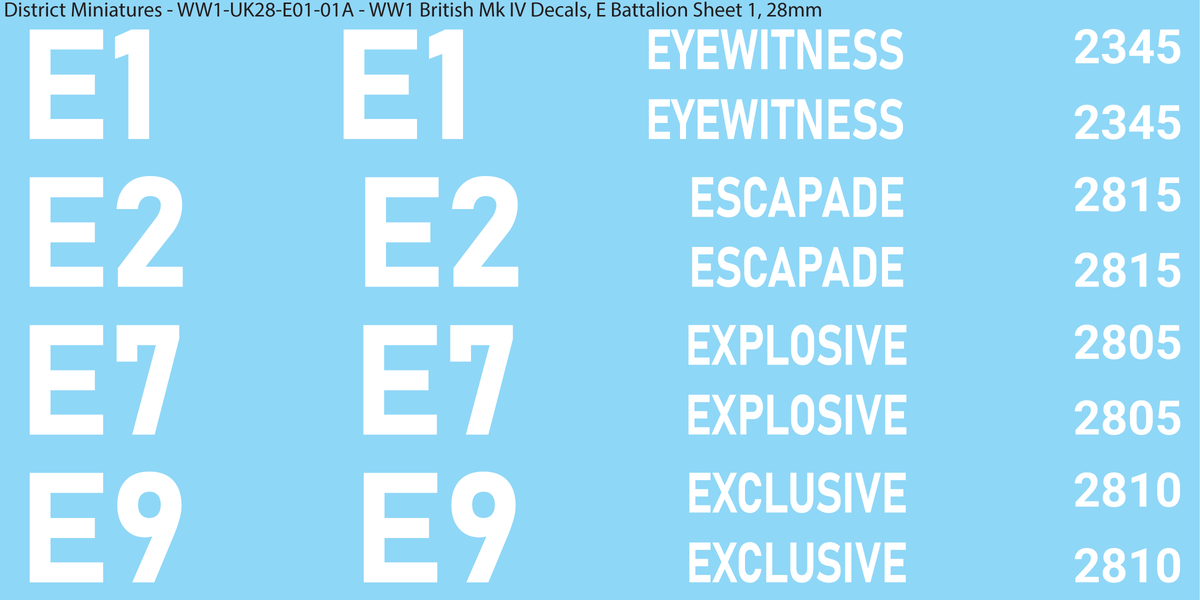 E Battalion Sheet 1, 28mm