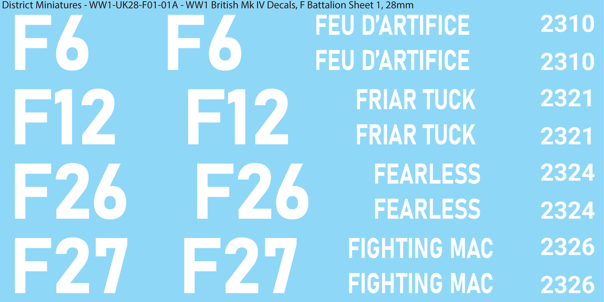 F Battalion Sheet 1, 28mm