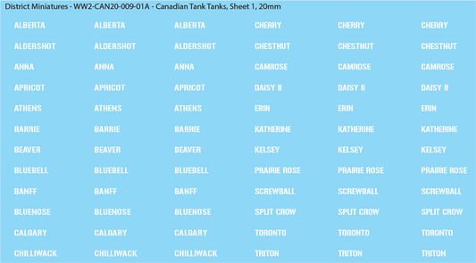 WW2 Canada - Canadian Tank Names, 20mm Decals