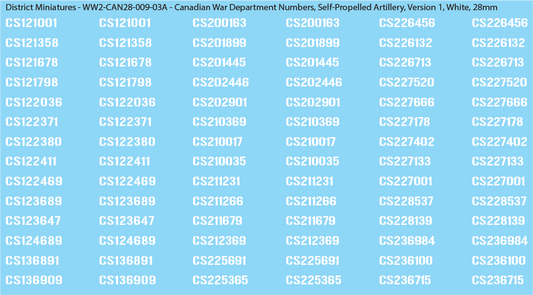 WW2 Canada - Canadian War Dept Numbers, Self-Propelled Artillery, 28mm Decals