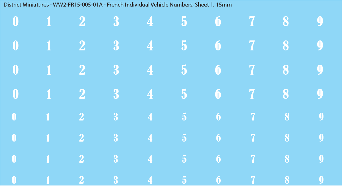 WW2 France - French Individual Vehicle Numbers, 15mm