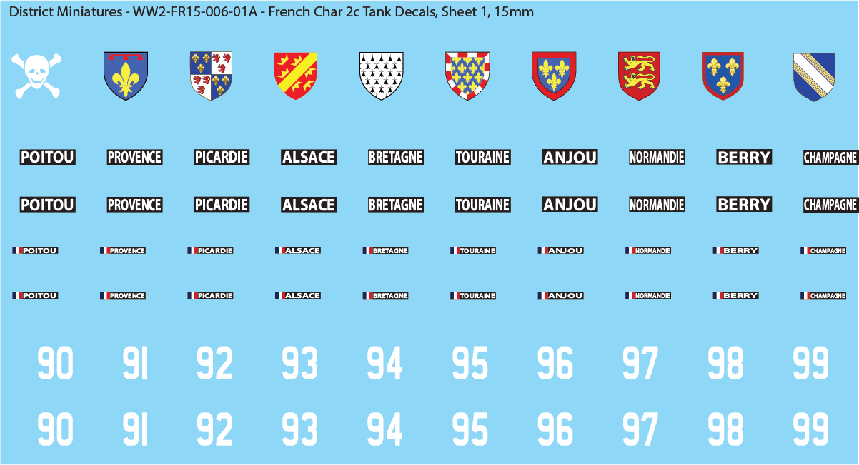 WW2 France - French Char 2c Tank Decals, 15mm