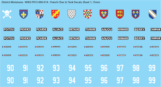 WW2 France - French Char 2c Tank Decals, 15mm