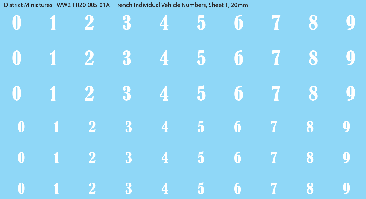 WW2 France - French Individual Vehicle Numbers, 20mm