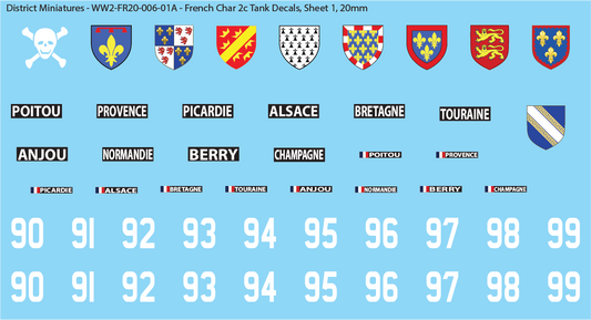 WW2 France - French Char 2c Tank Decals, 20mm