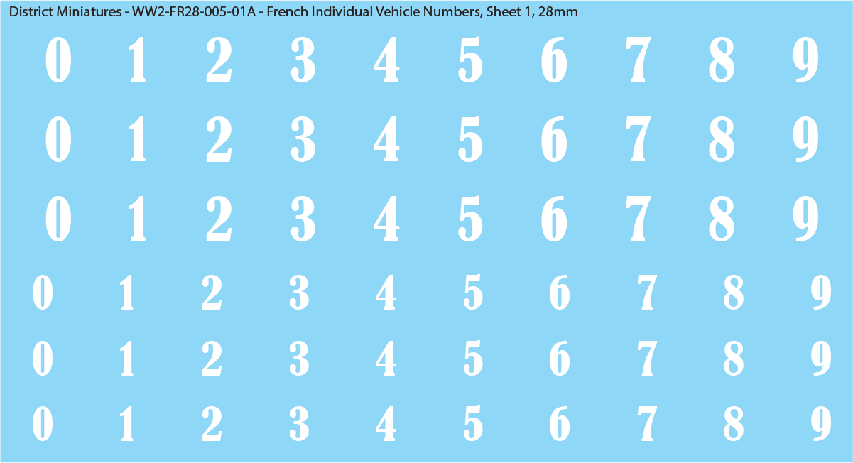 WW2 France - French Individual Vehicle Numbers, 28mm