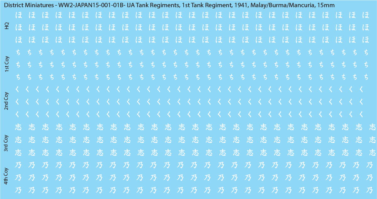 WW2 Japanese - IJA Tank Regiments, 15mm Decals