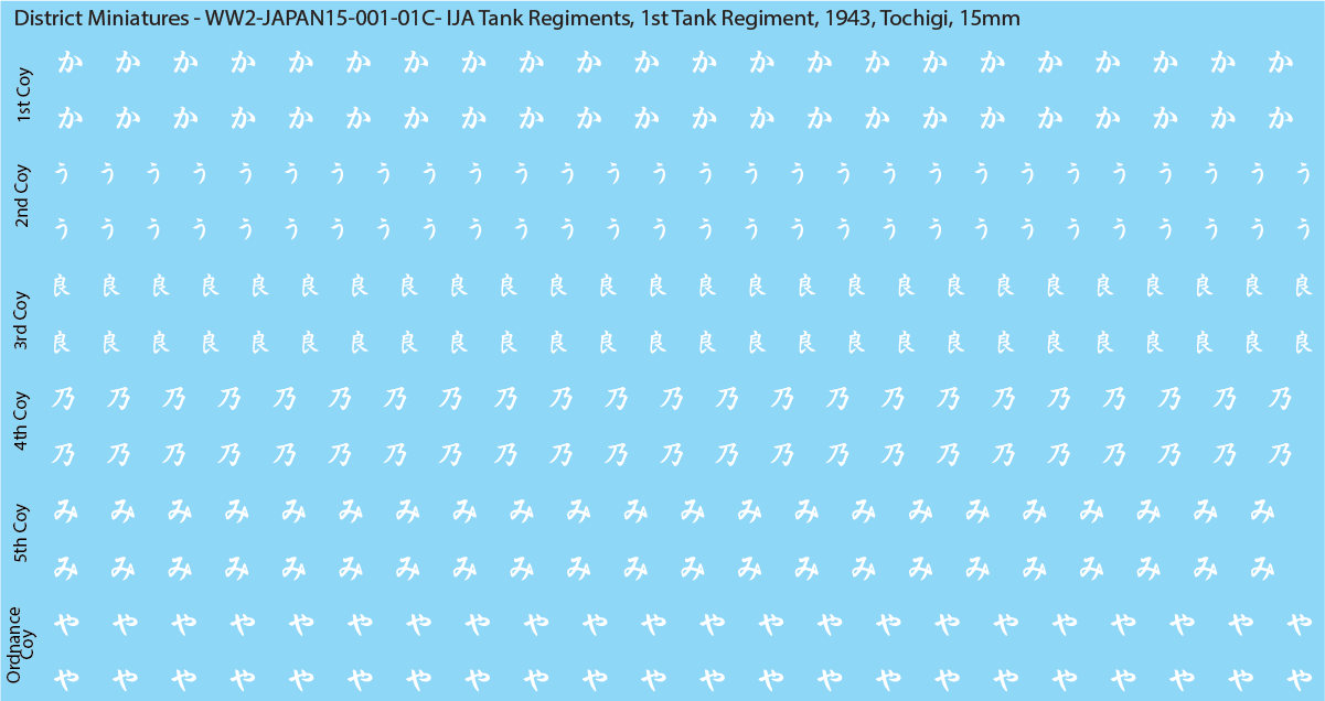 WW2 Japanese - IJA Tank Regiments, 15mm Decals