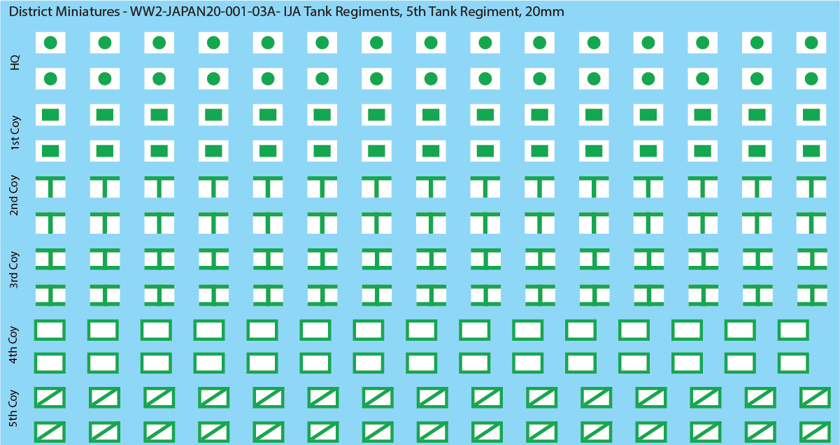 WW2 Japanese - IJA Tank Regiments, 20mm Decals