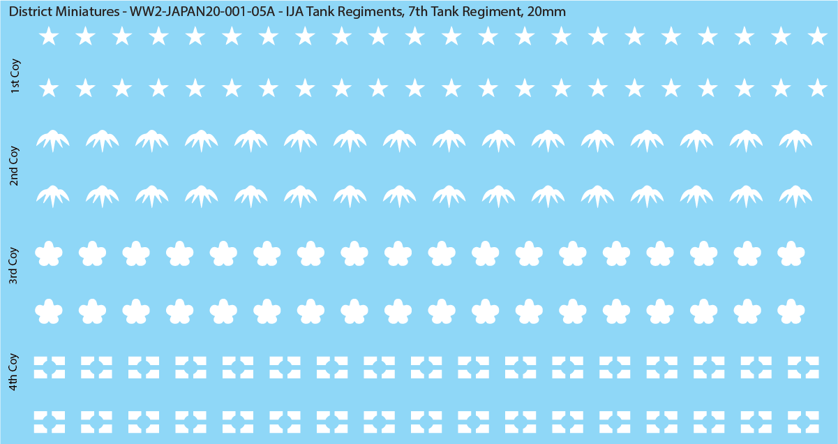 WW2 Japanese - IJA Tank Regiments, 20mm Decals