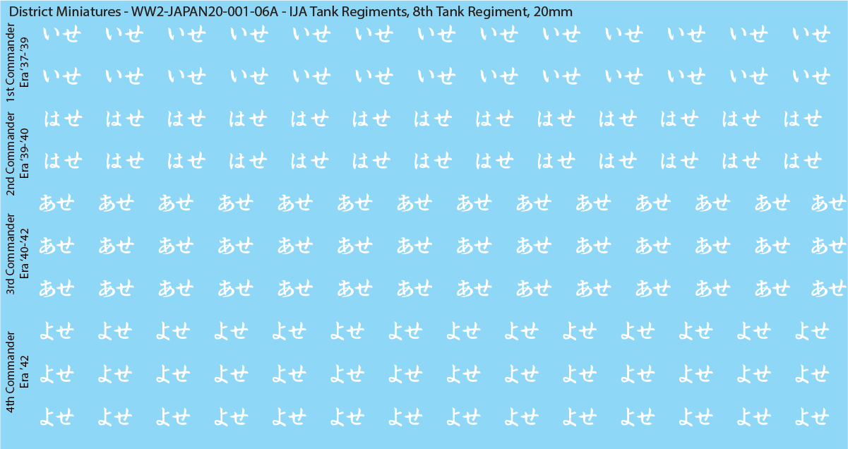 WW2 Japanese - IJA Tank Regiments, 20mm Decals