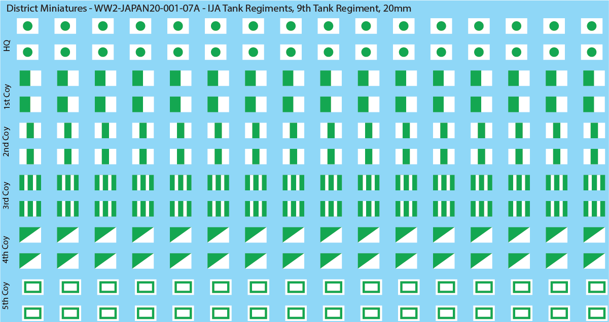 WW2 Japanese - IJA Tank Regiments, 20mm Decals