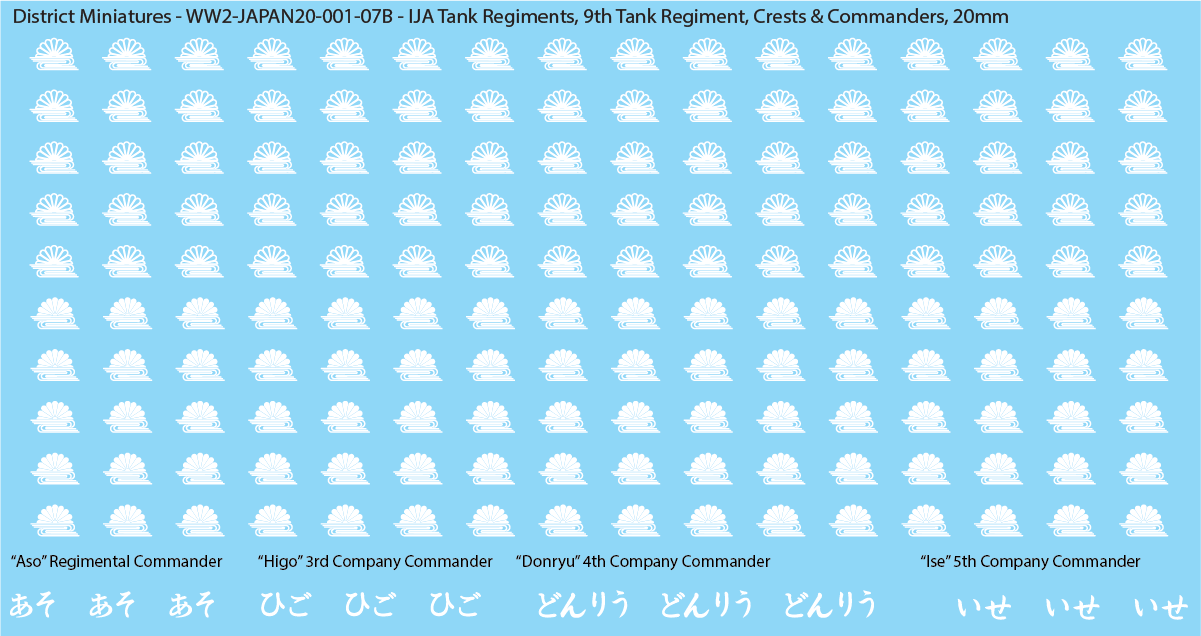 WW2 Japanese - IJA Tank Regiments, 20mm Decals
