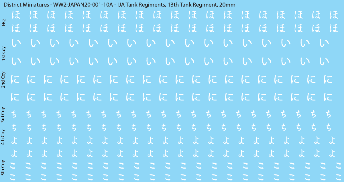 WW2 Japanese - IJA Tank Regiments, 20mm Decals