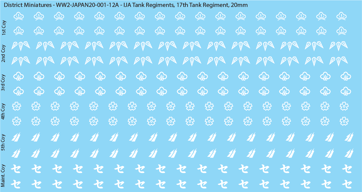 WW2 Japanese - IJA Tank Regiments, 20mm Decals