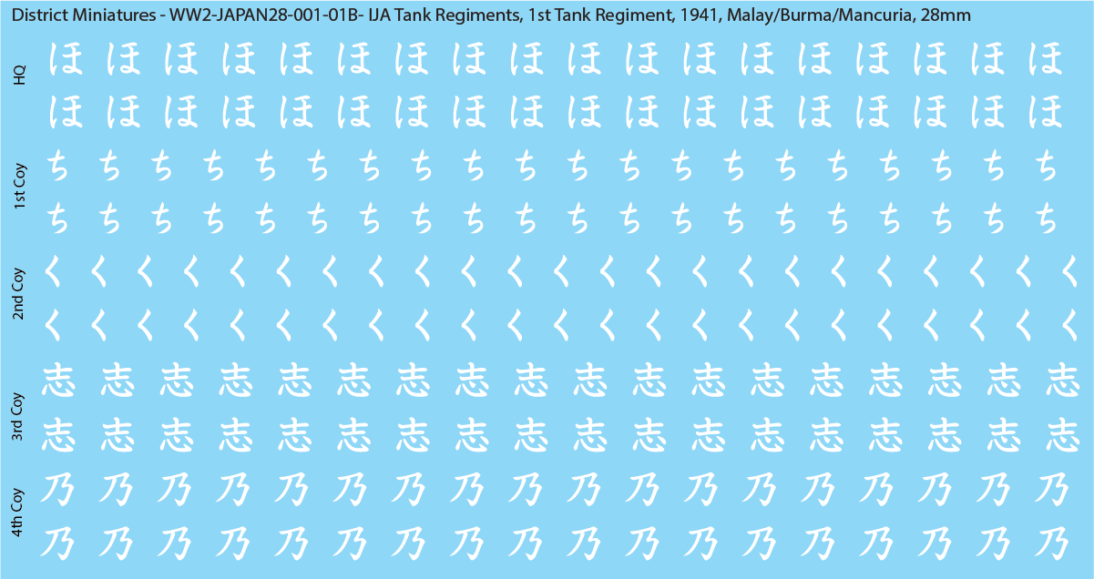 WW2 Japanese - IJA Tank Regiments, 28mm Decals