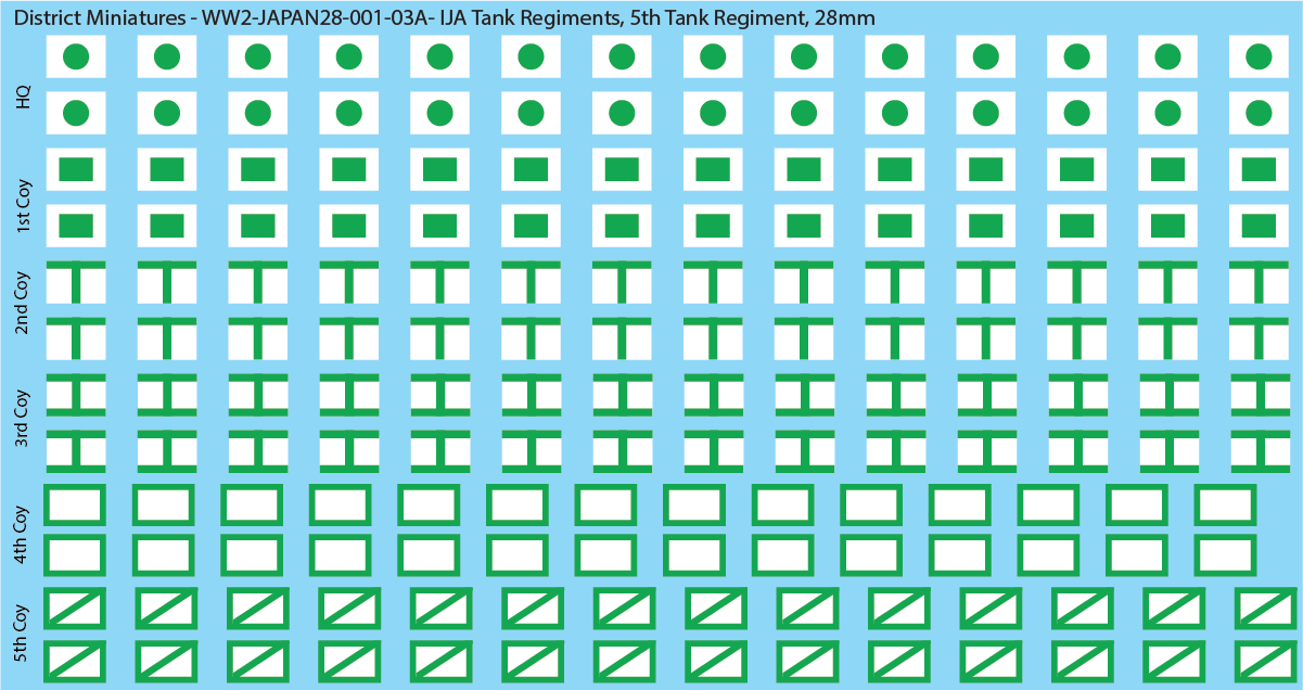 WW2 Japanese - IJA Tank Regiments, 28mm Decals