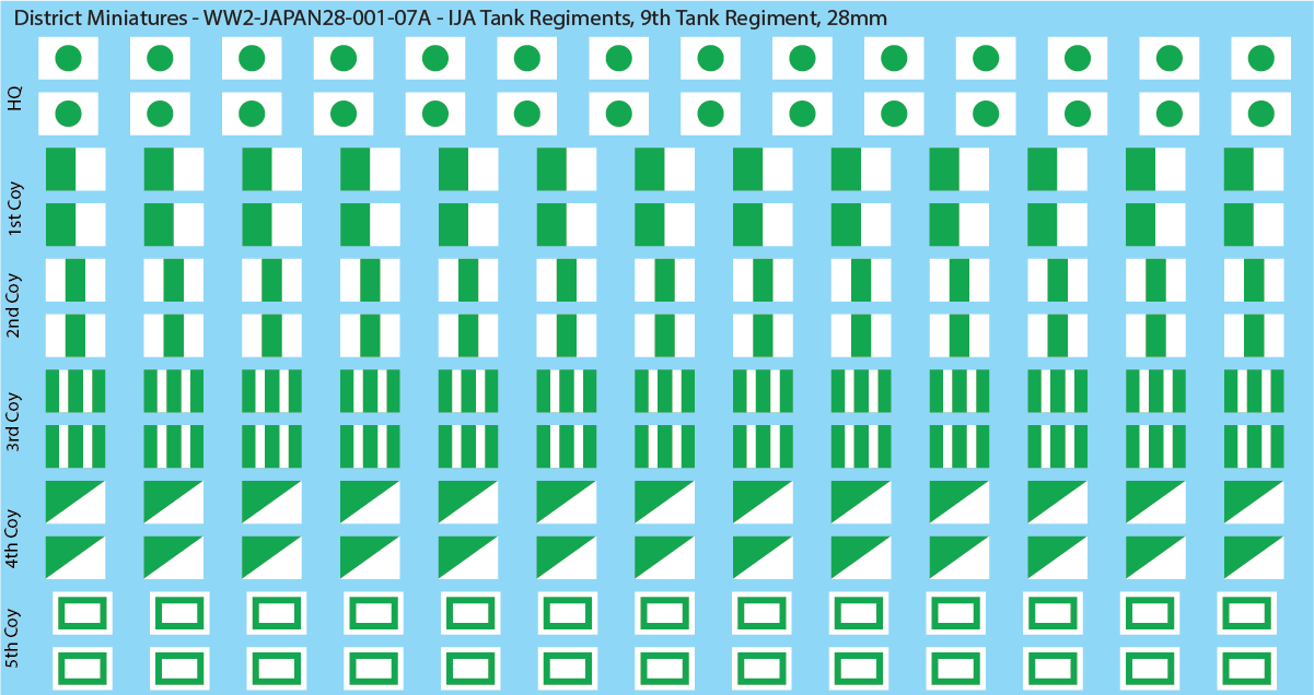WW2 Japanese - IJA Tank Regiments, 28mm Decals