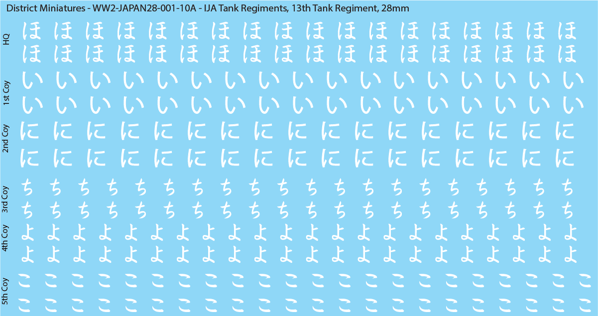 WW2 Japanese - IJA Tank Regiments, 28mm Decals