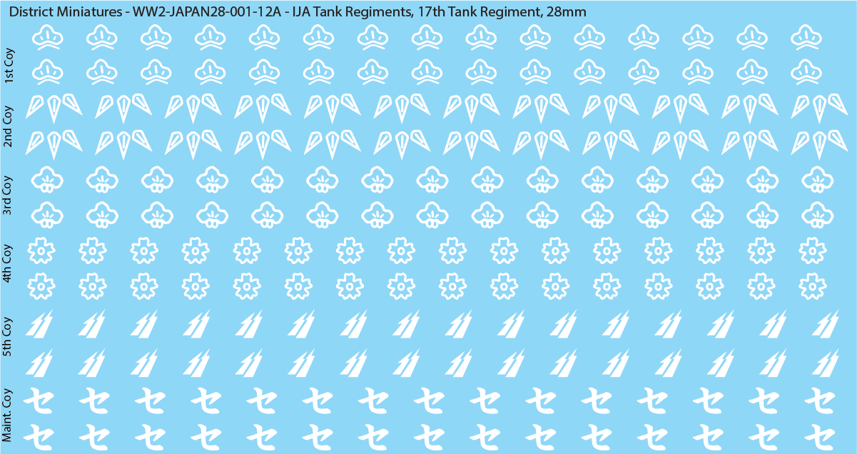 WW2 Japanese - IJA Tank Regiments, 28mm Decals