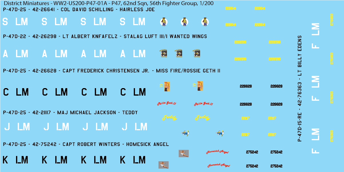 P-47, US 56th Fighter Group (Multiple Options), 1/300 Decals