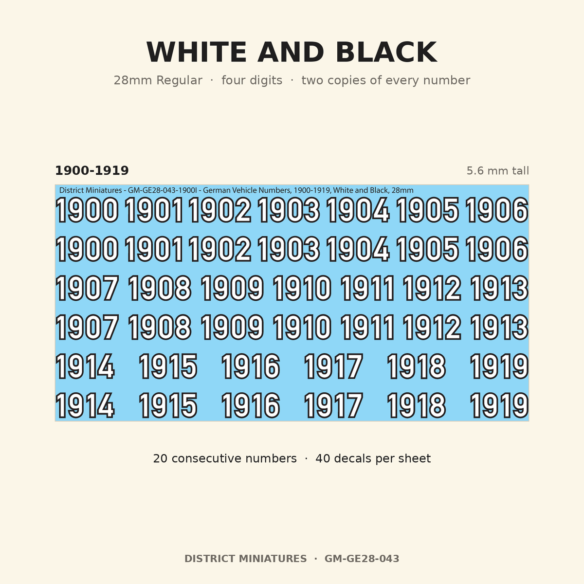 White and Black — 28mm Regular four-digit vehicle numbers