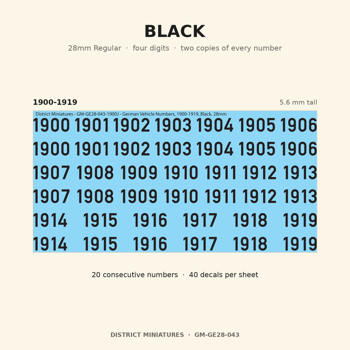 Black — 28mm Regular four-digit vehicle numbers