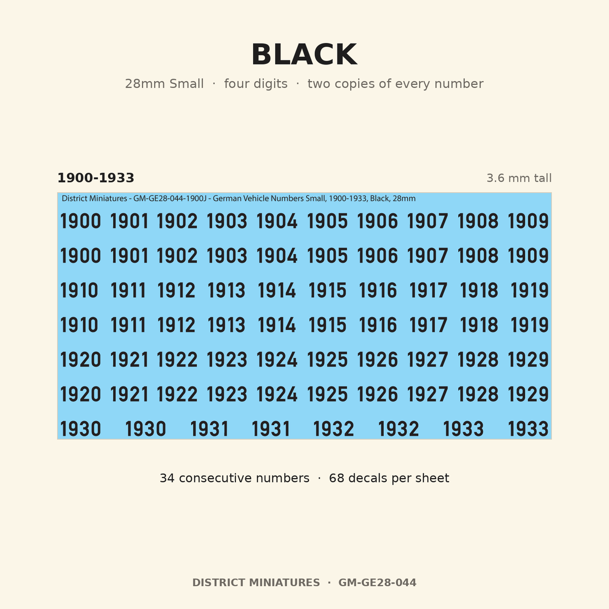 Black — 28mm Small four-digit vehicle numbers