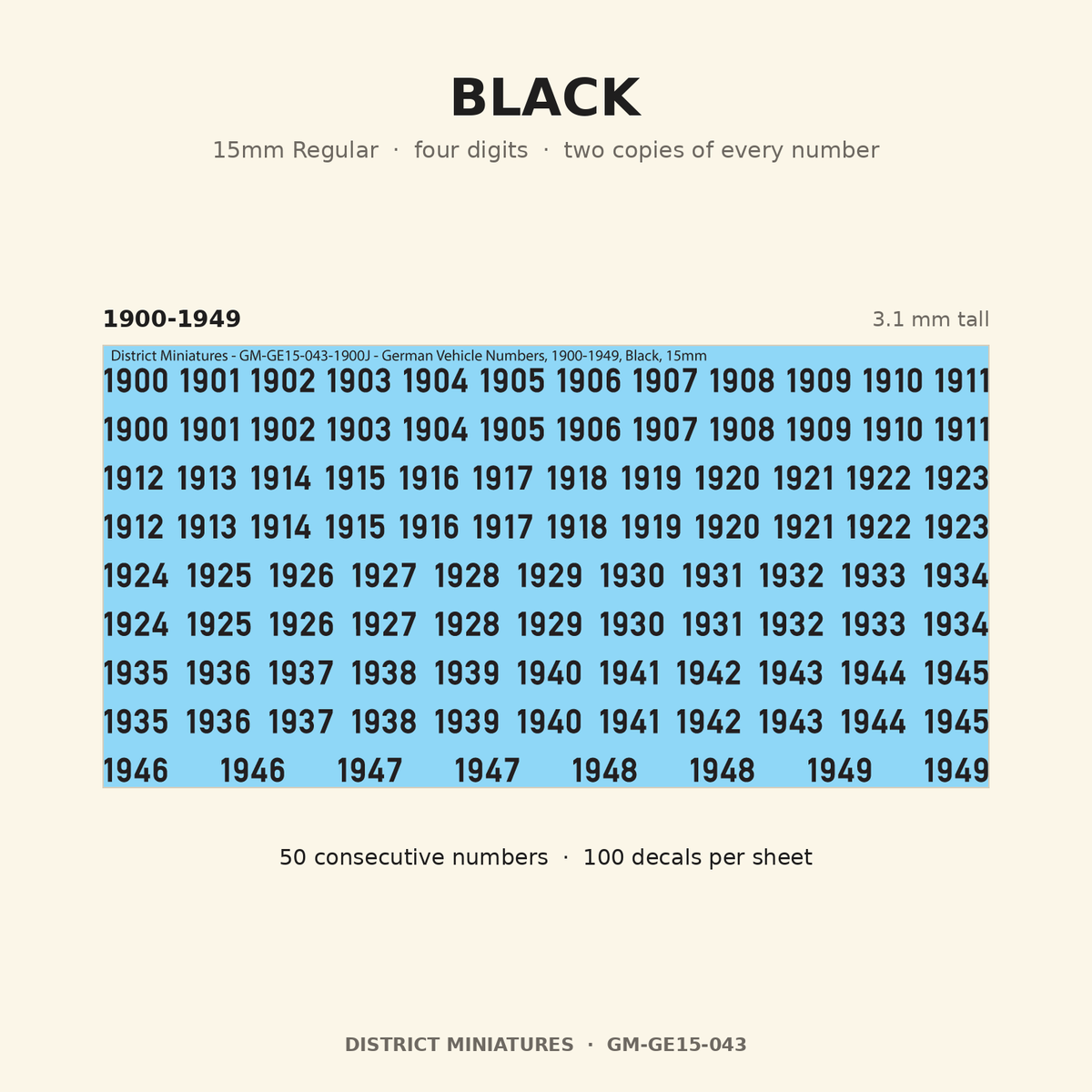 Black — 15mm Regular four-digit vehicle numbers