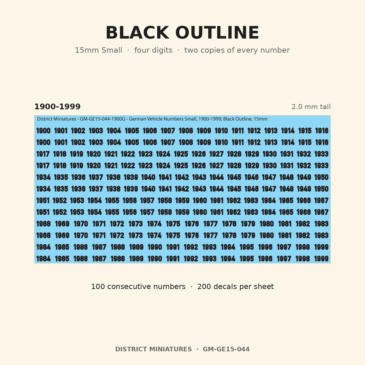Black Outline — 15mm Small four-digit vehicle numbers