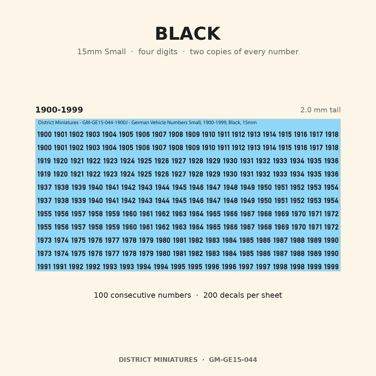 Black — 15mm Small four-digit vehicle numbers