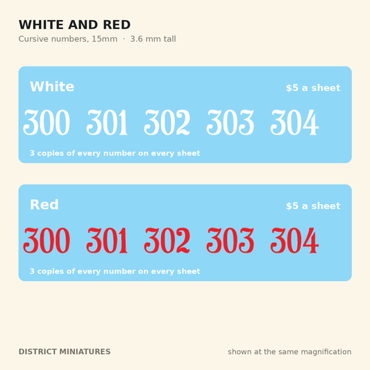 WW2 Soviet vehicle numbers in white and red, Cursive, 15mm