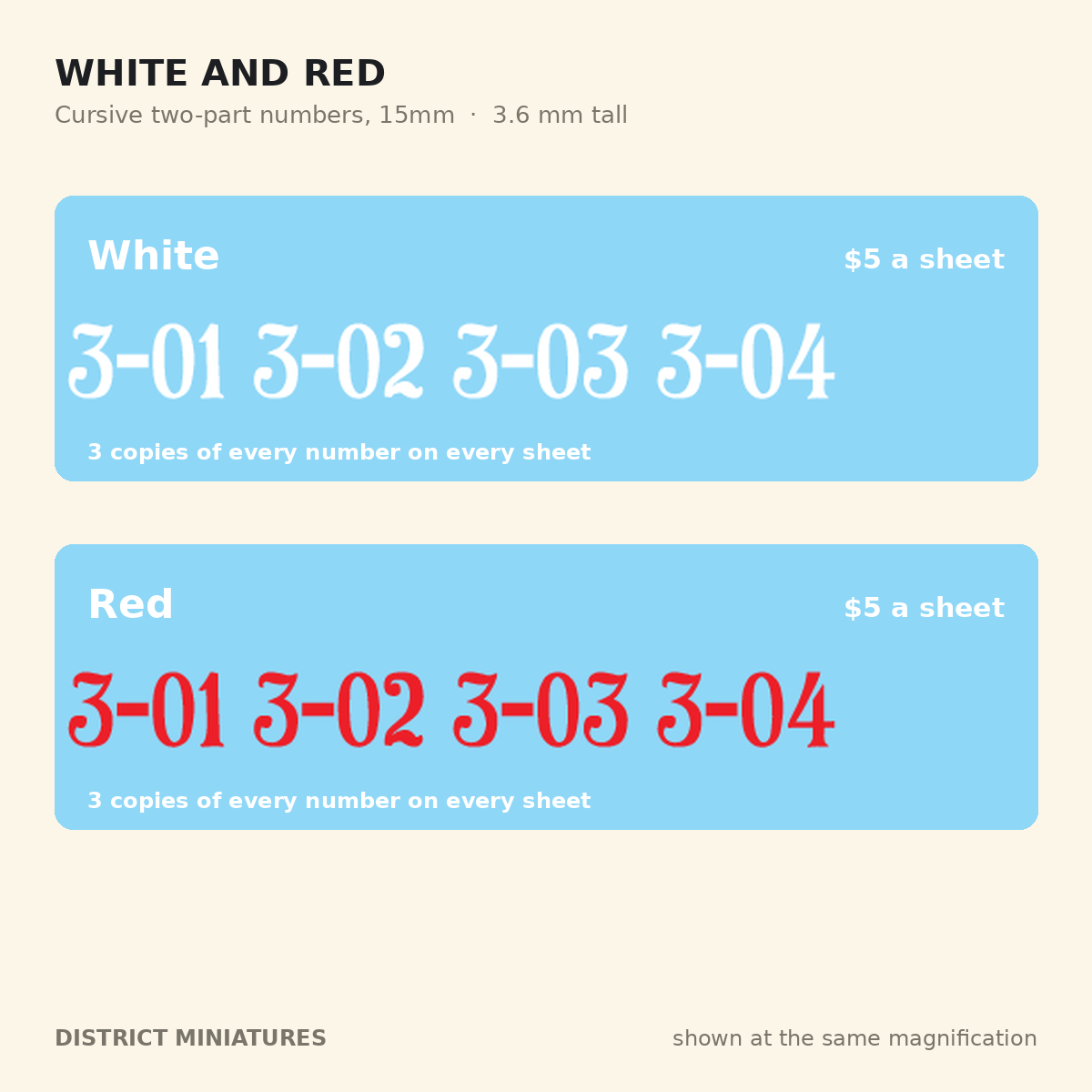 WW2 Soviet vehicle numbers in white and red, Cursive two-part, 15mm